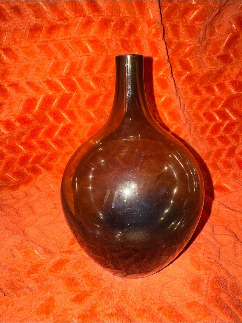 Vintage Deep Amber Marigold Iridescent Glass Bottle Vase | Mid-Century Bulbous D